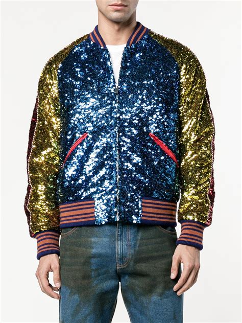 gucci blue sequin bomber jacket|gucci bomber jacket price.